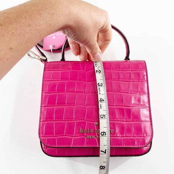 Kate Spade Staci Croc Embossed Mini Top Handle Crossbody Bag Purse Pink - Picture 8 of 9